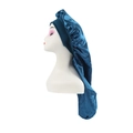 Deep blue satin long sleep cap with wide elastic headband for hair protection - Dark Green