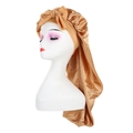 Champagne gold satin sleep bonnet with bow tie design for long hair care protection - Gold