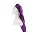Elastic wide band deep purple satin sleep bonnet for long hair protection and night care - Dark Purple