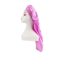 Pink satin sleep bonnet with elastic band for long hair protection and night hair care - Light Purple