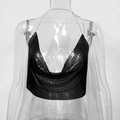 Haut licou sexy en paillettes métalliques noires avec bretelles chaîne pour femme - Noir Style Mini 17cm