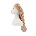 Champagne gold satin long sleep bonnet for hair protection with wide elastic band - Khaki