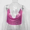 Haut court à sequins métalliques rose fuchsia avec décolleté en V et fines chaînes - Rouge Rose Style Mini 17cm