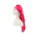 Rose red satin long sleep bonnet with wide elastic band for curly hair protection - Rose Red
