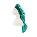 Emerald green long satin hair bonnet with wide elastic band for curly and long hair - Dark Green