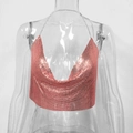 Haut licou à paillettes métalliques or rose avec décolleté en V plongeant pour soirée - Or Rose Style Mini 17cm
