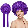 Cuffia da notte in raso viola con nastro largo e grande fiocco per cura capelli - Stile elastico / Viola Scuro (YZ-DSMSJ)