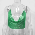 Haut dos nu vert pailleté en maille métallique avec col en V profond et dos ouvert - Vert Style Mini 17cm