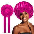 Cuffia da notte in raso rosa con fascia larga e grande fiocco per la cura dei capelli - Stile elastico / Rosso Rosa (YZ-DSMSJ)