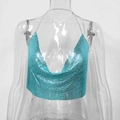 Débardeur dos nu sexy en paillettes métalliques bleu lagon avec col en V profond - Bleu Ciel Style Mini 17cm