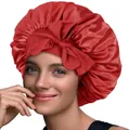 Lustrous red satin sleep bonnet with a large bow detail for hair protection and comfort - Elastic Style / Red (YZ-DSMSJ)