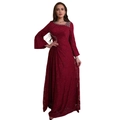 Elegantes weinrotes Spitzenabendkleid mit glitzernden Strasssteinen und Glockenärmeln - S / Burgunderrot