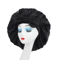 Gorro de dormir elástico de satén negro con lazo grande y borde con volantes - Estilo de Lazo / Negro