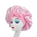 Gorro de dormir de satén rosa pálido con lazo grande y banda elástica para el cabello - Estilo de Lazo / Rosa