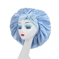 Light blue satin bonnet with wide elastic band and decorative bow for hair care - Bow Knot Style / Sky Blue