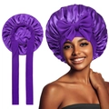 Cuffia da notte in raso viola con nastri larghi e fiocco grande per la cura dei capelli - Viola scuro