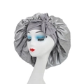 Silver grey satin hair bonnet with wide ribbon bow for hair protection and sleeping - Bow Knot Style / Dark Gray