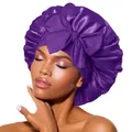 Elastic satin sleeping bonnet with a large ribbon bow in a deep purple finish - Dark Purple Cross Sleep Bonnet