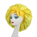Elastic satin bonnet in bright yellow featuring a large bow for hair care protection - Bow Knot Style / Yellow