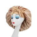 Elastic champagne gold satin sleep bonnet featuring a stylish large matching bow design - Bow Knot Style / Khaki