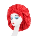 Elastic wide-brimmed bright red satin bonnet with a matching decorative bow - Bow Knot Style / Red