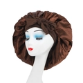 Dark brown wide-band satin sleep bonnet featuring a large decorative front bow - Bow Knot Style / Dark Coffee