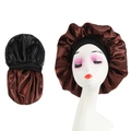 Elastische Satin-Schlafhaube für Haarpflege in den Farben Schwarz und Kaffeebraun - Wendbarer Stil / Schwarz+Kaffee