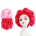 Elastische Satin-Schlafhaube in Rosérot und Rosa mit breitem, dehnbarem Band - Wendbarer Stil / Rosarot + Hellrosa