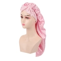 Bonnet de nuit en satin rose avec un grand nœud pour le soin des cheveux longs - Simple Couche Rose Clair