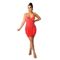 Detail of red bodycon mini dress featuring intricate white pearl beading and V-neckline - 3XL / Red