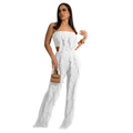 Full body view of a white two-piece set with ruffled tube top and wide-leg trousers - XL / White