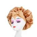 Cuffia da notte elastica in raso color champagne con fiocco decorativo per la cura dei capelli - Taglia unica / Oro