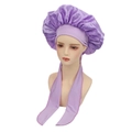 Cuffia da notte in raso viola chiaro con fasce elastiche larghe per la cura dei capelli - Taglia unica / Violetto