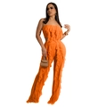 Damen Set in hellem Orange mit gerafftem Bandeau-Top und weit geschnittener Volant-Hose - Orange