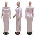 Vestido de noche en satén rosa con lentejuelas, mangas acampanadas y abertura lateral - S / Rosa