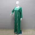 Detail of emerald green satin maxi dress with vertical silver sequin streamline patterns - S / Green