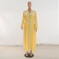 Leuchtend gelbes Kaftan-Chiffon-Maxikleid mit eleganten Strassdetails und langen Ärmeln - S / Gelb