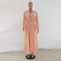 Elegantes pfirsichfarbenes Chiffon-Kaftan-Maxikleid mit Strasssteinen und V-Ausschnitt - S / Rosa