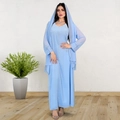Abaya élégante bleu clair en mousseline 3 pièces avec strass pour femmes - Taille unique / Foulard de tête / Bleu clair