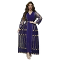 Dark blue kaftan dress set with gold flower embroidery and mesh cardigan wrap - S / Purple
