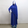 Détails de strass argentés sur abaya en mousseline bleu marine et hijab assorti - Taille unique / Foulard de tête / Bleu