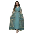 Grünes Kaftan-Kleid mit goldenen Blumenstickereien und eleganten Spitze-Details - Grün