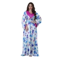White floral print Abaya dress with pink satin trim and long sleeves for women - S / Rose Red