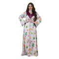 Floral print Kaftan dress with bead-decorated neckline and long sleeves in light color - S / Burgundy