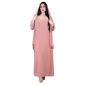 Set Abaya in chiffon rosa corallo con strass e mantella con cappuccio elegante - S / Rosa