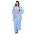 Dreiteiliges hellblaues Chiffon-Abaya-Set mit Strasssteinen und passendem Hidschab - S / Hellblau