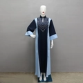 Detalle de vestido abaya patchwork azul marino y azul claro con motivos de pedrería - S / Azul Marino