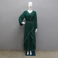 Detail of dark green chiffon robe featuring silver sequin trim and elegant V-neckline - 2XL / Dark Green