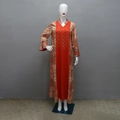 Detailed embroidery and contrast print on orange and red bohemian ethnic style kaftan gown - S / Orange