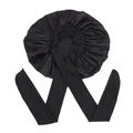 Cuffia da notte in raso nero extra large con nastri elastici per cura dei capelli - Nero Medio - Incrociato